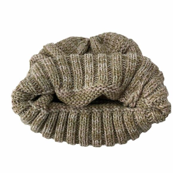 CC Beanie Tan Chunky Knit Cuffed Slouchy Cute One Size Womens Winter Fall Hat - Picture 4 of 4